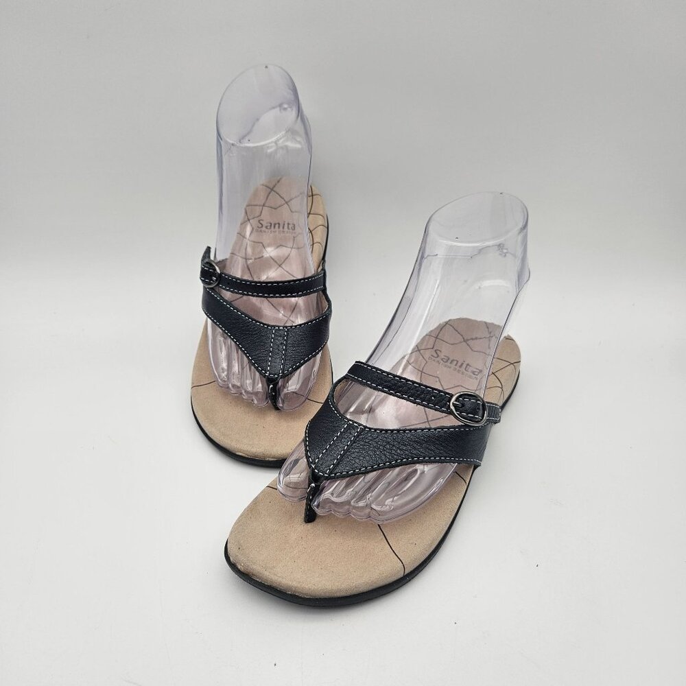 Sanita Danish Design Black Leather Flip Flop Sandals Womens EU 36 / US 5.5 NEW